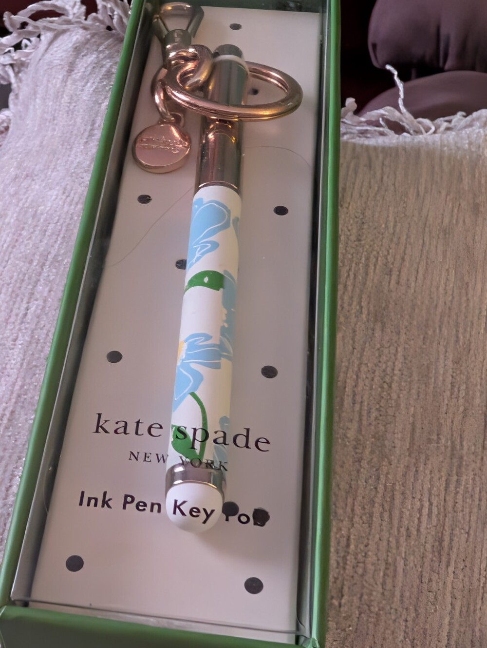 Kate Spade Blue Floral Ink Pen Key Fob